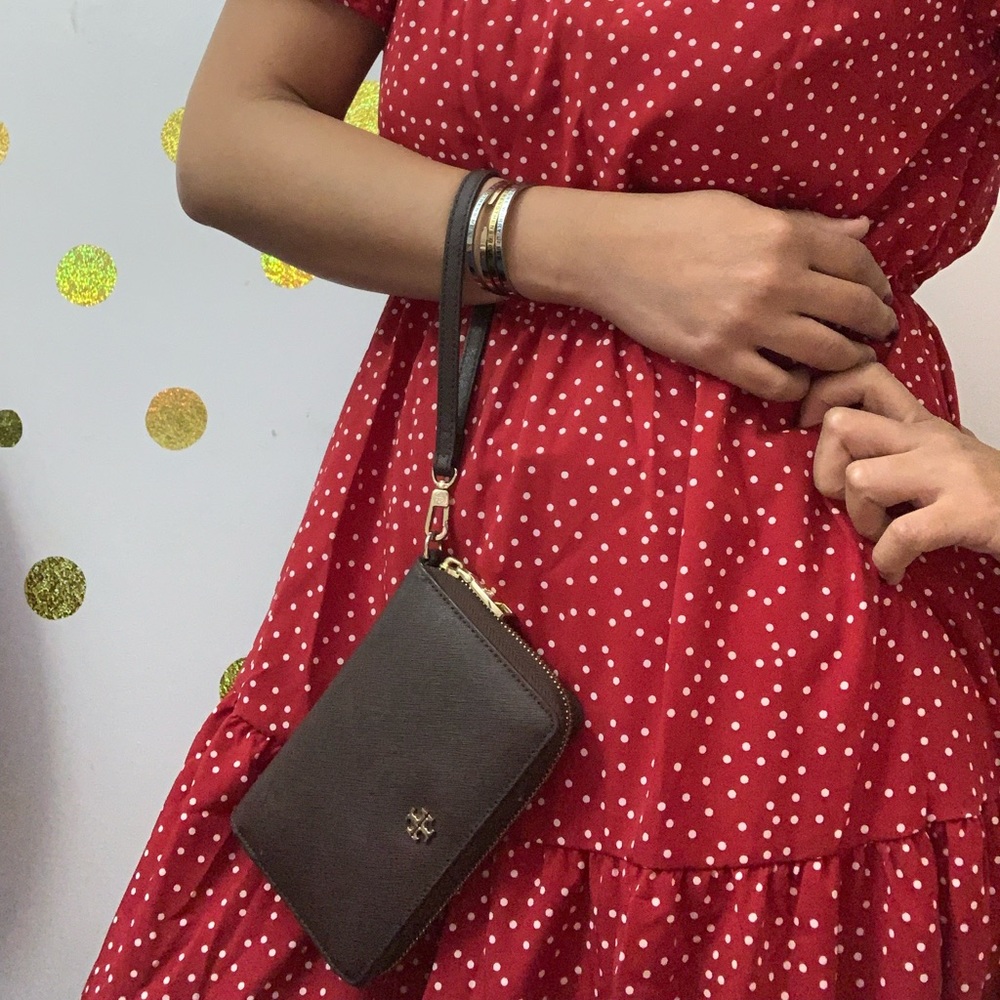 Dark Brown Tory Burch Wristlet perfect for everyday use!